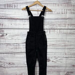 Madewell Black Denim Skinny Overalls Jeans XXS 2XS Side Zip Raw Hem Lunar Wash